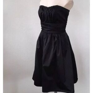 14 XL Black Cotton David Bridal Short Pockets Strapless Dress Ruched LBD Wedding